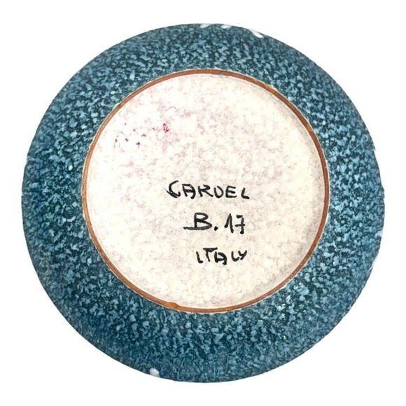 Vintage Signed Italy Blue Ceramic Bowl Planter Floral & Green Interior Flower 6" - Picture 4 of 6